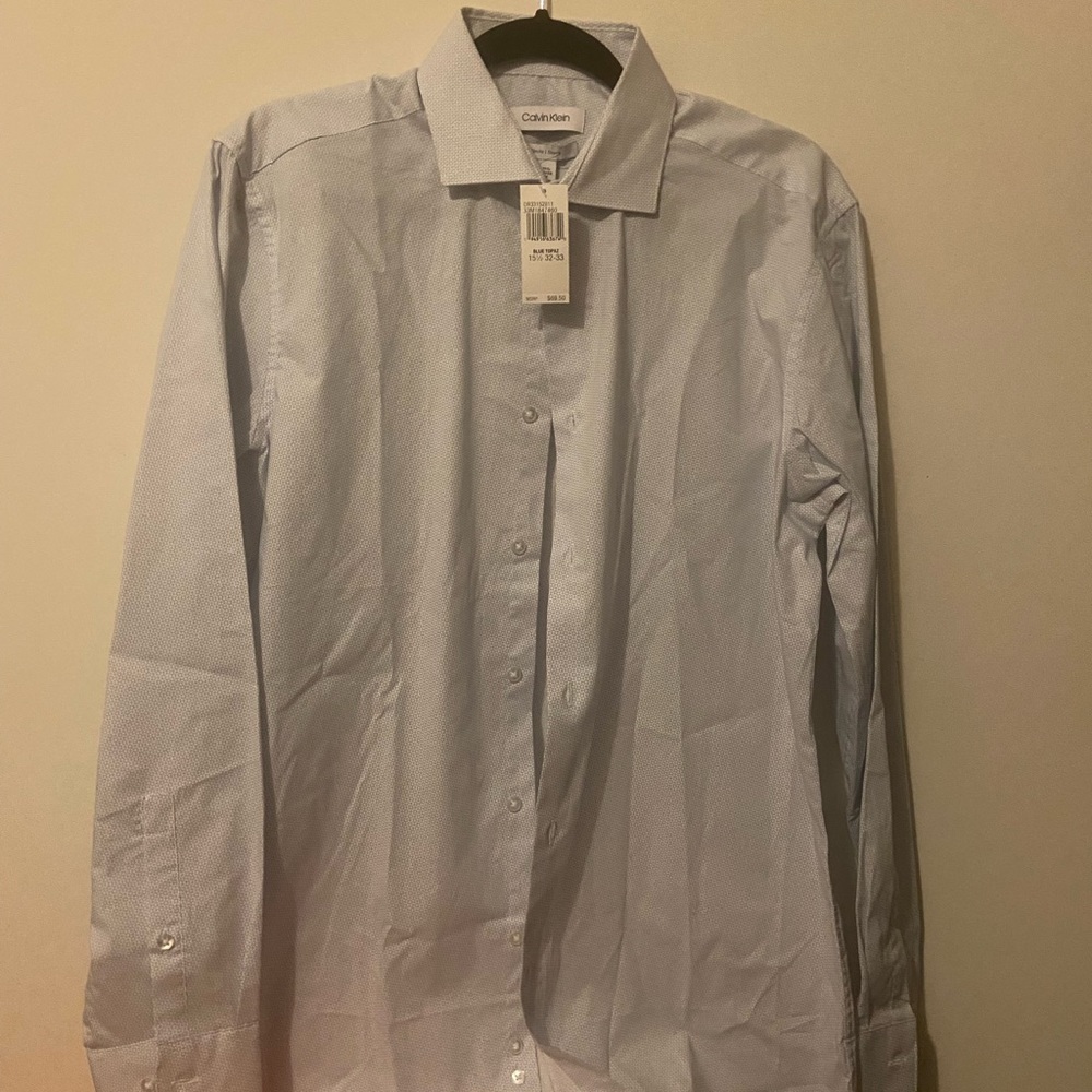 Calvin Klein Men’s Dress Shirt, Blue Topaz Slim Fit Stretch.